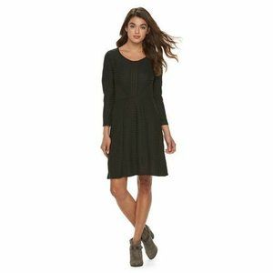 Juniors' Cloud Chaser Seamed Sweaterdress - Black